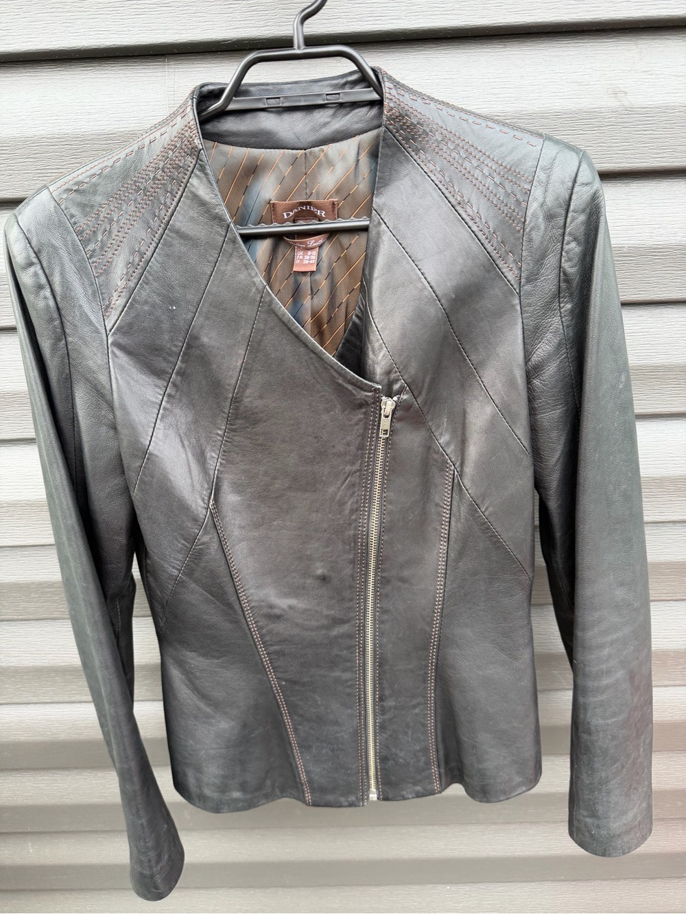 Danier Black Leather Panelled Asymmetrical Zip Jacket